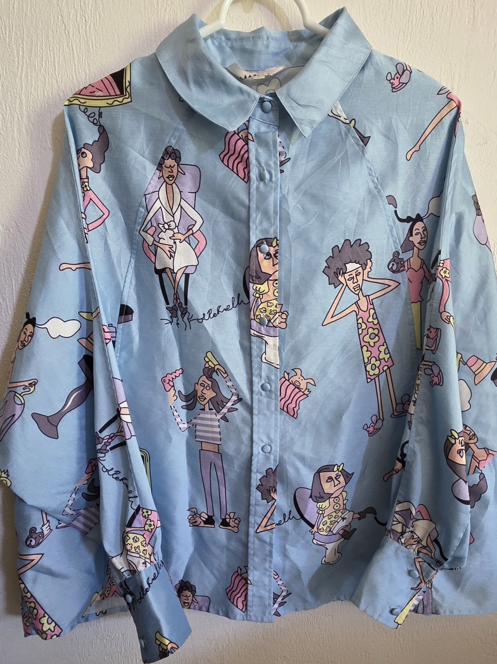 Rare 1960/1970s Whimsical Novelty Cartoon Print Batwing Shirt Size Large